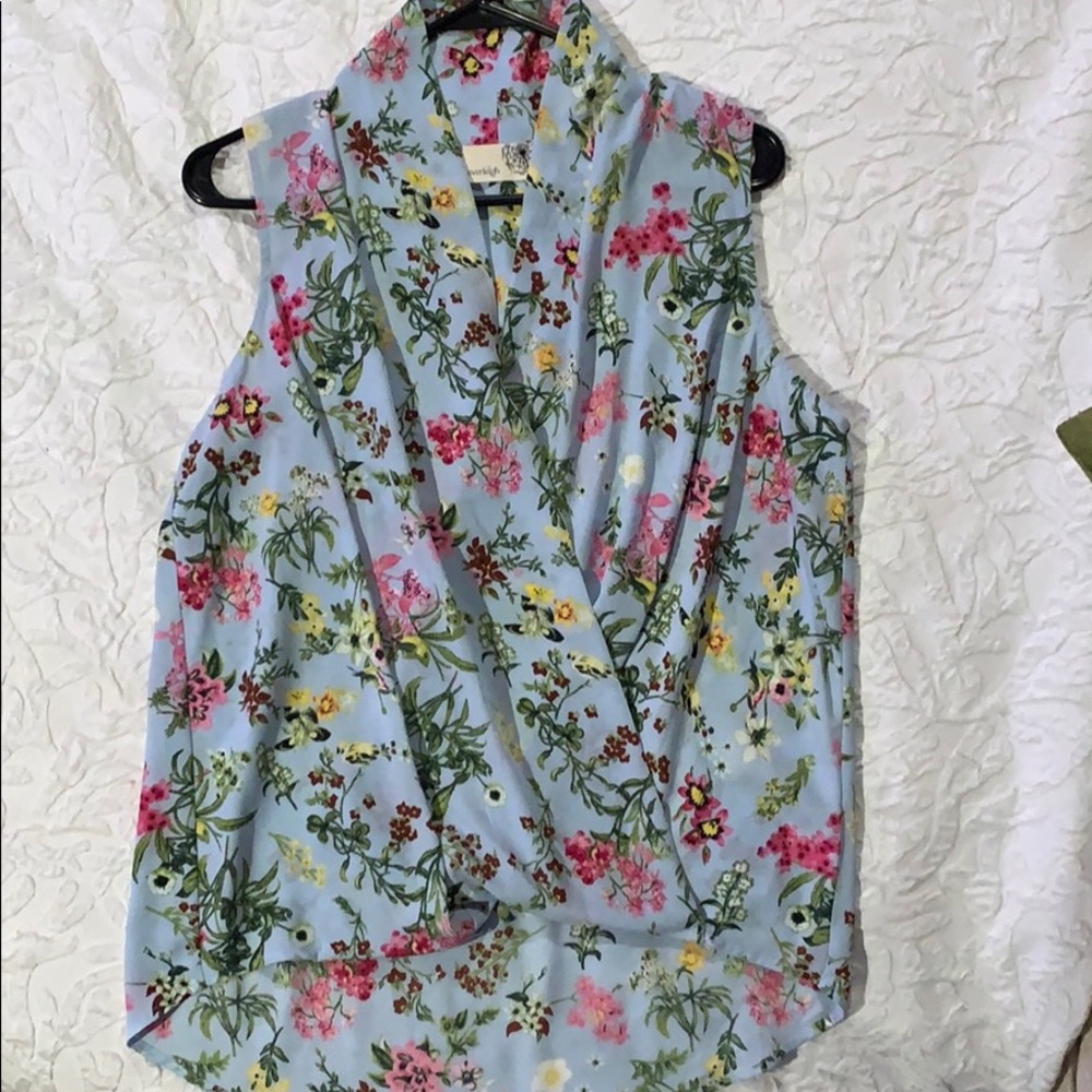 Blue Floral High Low Blouse.